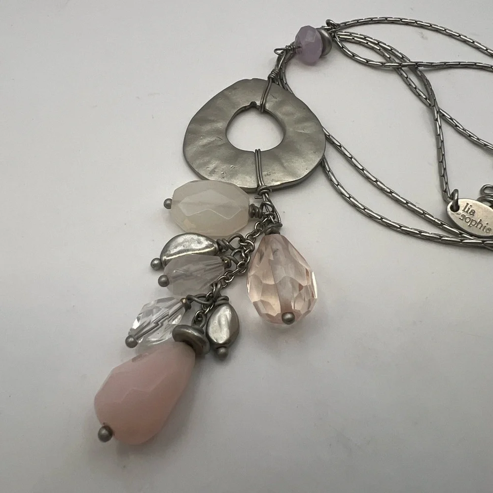 Lia Sophia Silver chain with soft pink and white toned gems